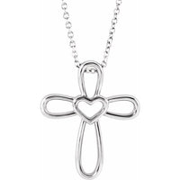 14K White Cross with Heart 16-18" Necklace 1