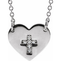 14K White .02 CTW Diamond Heart & Cross 16-18" Necklace 1