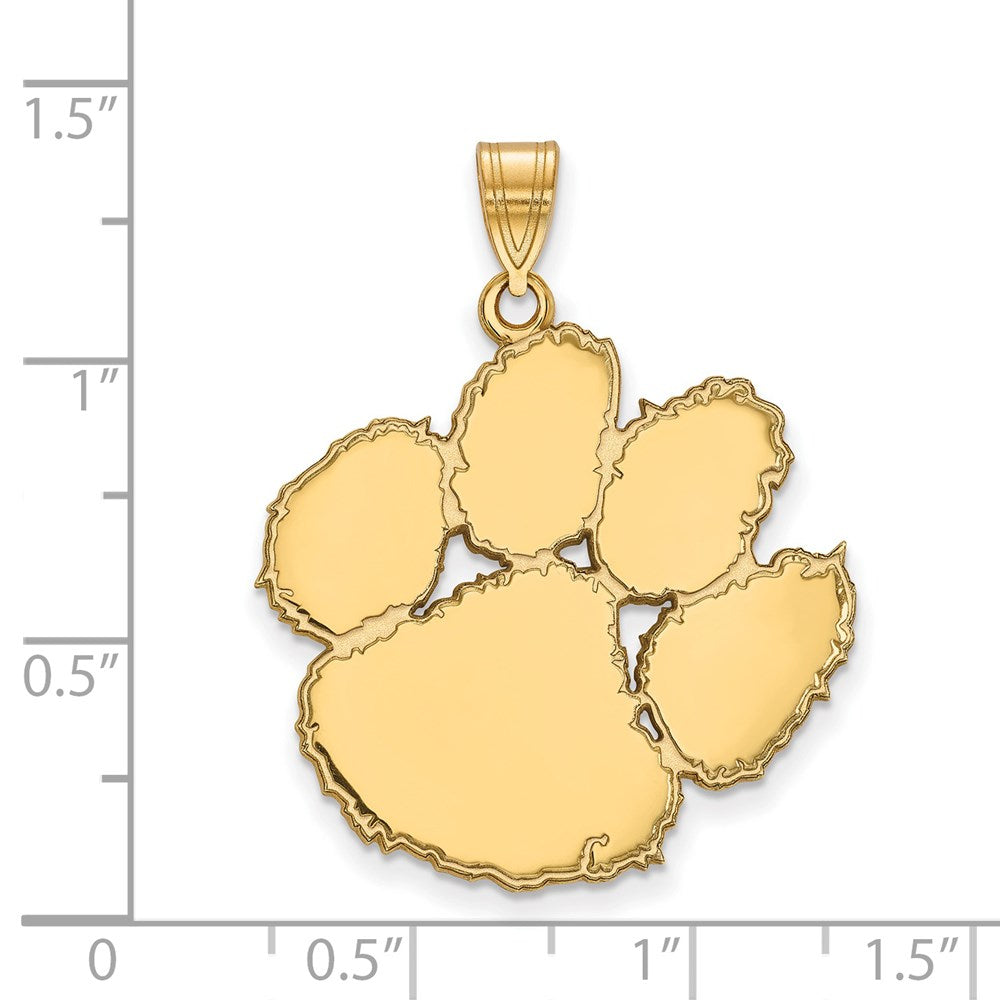 Sterling Silver Gold-plated LogoArt Clemson University Tiger Paw Extra Large Pendant