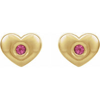 14K Yellow Pink Tourmaline Heart Earrings 2