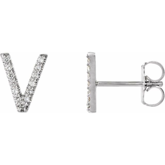 14K White .04 CTW Diamond Single Initial V Earring 1