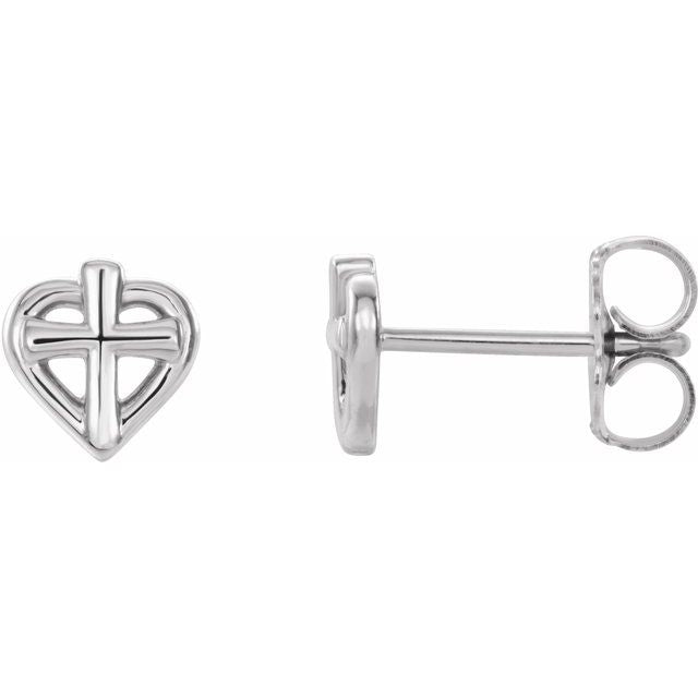 Platinum Cross with Heart Youth Earrings 1