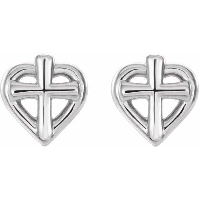 Platinum Cross with Heart Youth Earrings 2