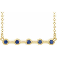 14K Yellow Blue Sapphire Bezel-Set 16" Bar Necklace 1