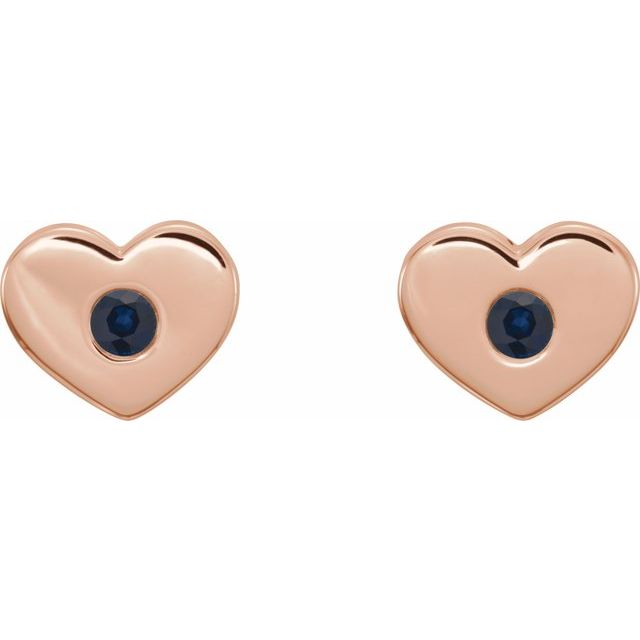 14K Rose Lab-Grown Blue Sapphire Heart Earrings 2