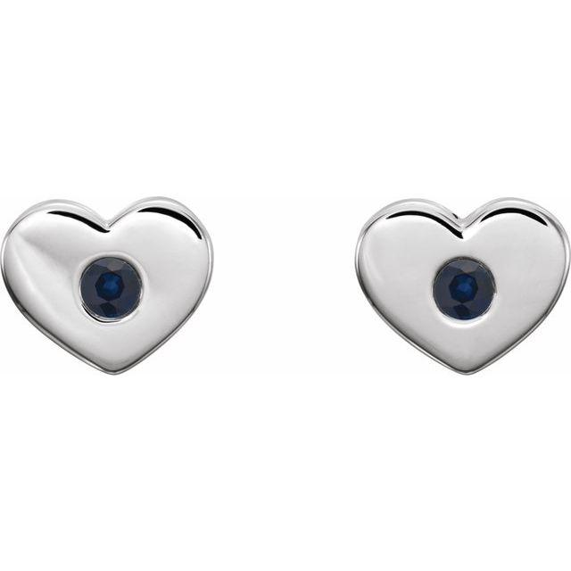 Sterling Silver Lab-Grown Blue Sapphire Heart Earrings 2