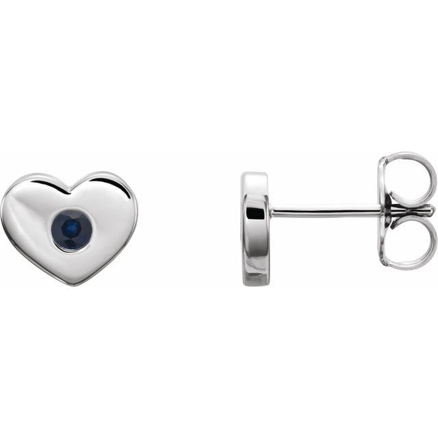 Sterling Silver Lab-Grown Blue Sapphire Heart Earrings 1