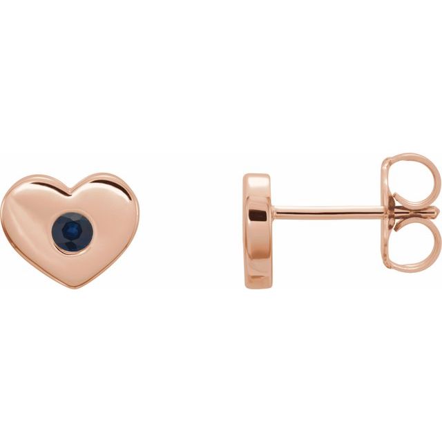 14K Rose Blue Sapphire Heart Earrings 1