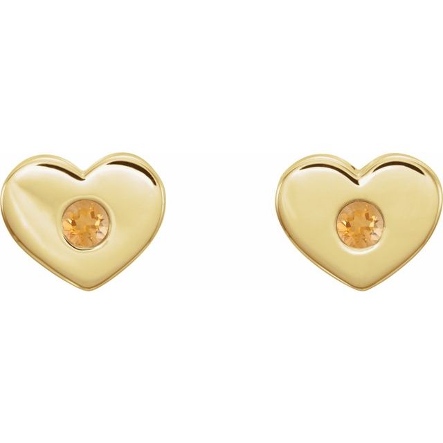 14K Yellow Citrine Heart Earrings 2