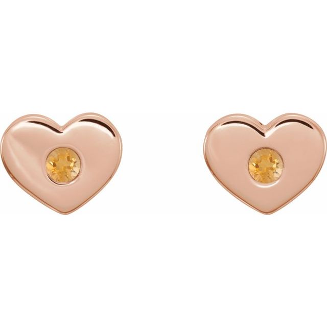 14K Rose Citrine Heart Earrings 2