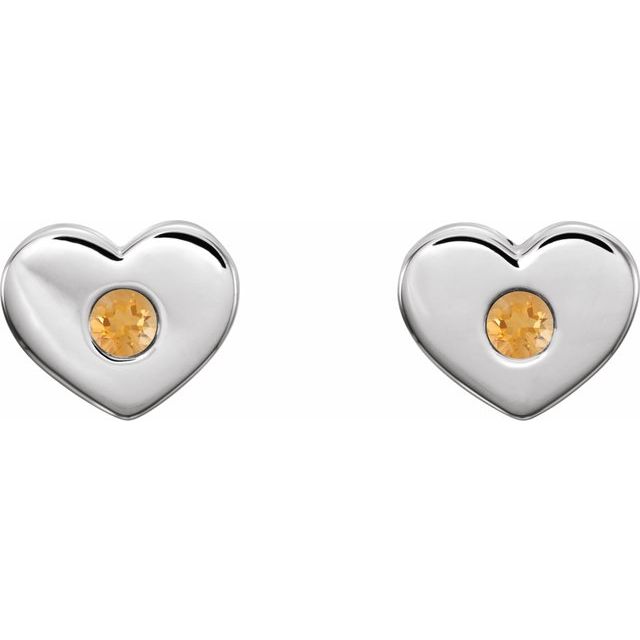 14K White Citrine Heart Earrings 2