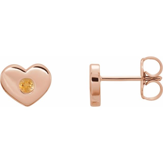 14K Rose Citrine Heart Earrings 1