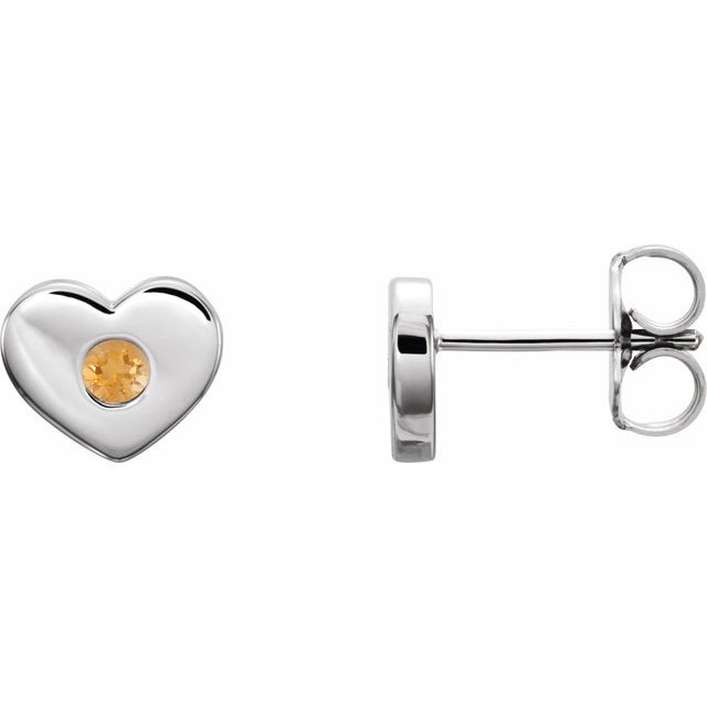 14K White Citrine Heart Earrings 1