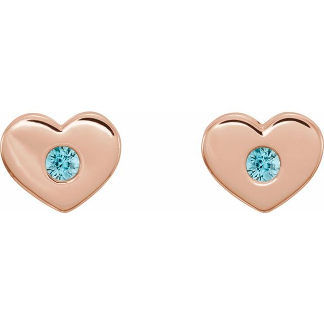 14K Rose Blue Zircon Heart Earrings 2