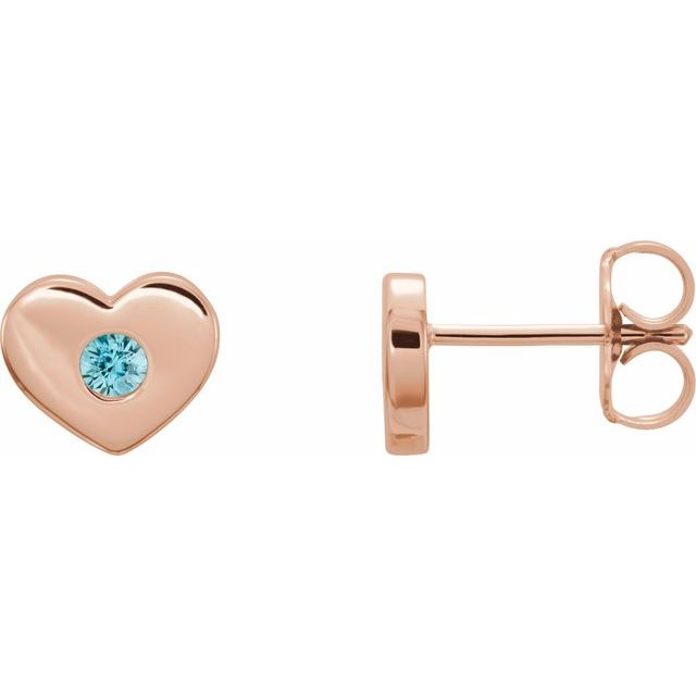 14K Rose Blue Zircon Heart Earrings 1