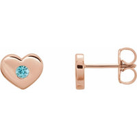 14K Rose Blue Zircon Heart Earrings 1