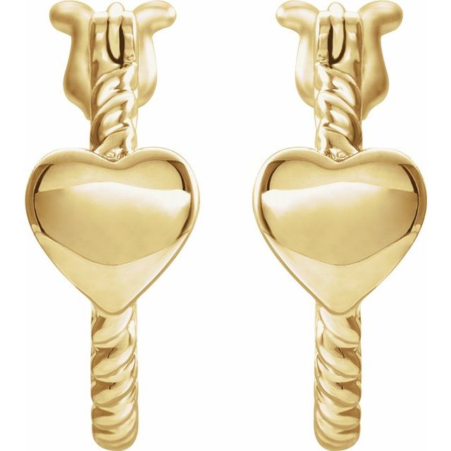 14K Yellow 14 mm Heart Rope Hoop Earrings 2