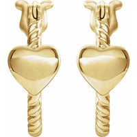 14K Yellow 14 mm Heart Rope Hoop Earrings 2