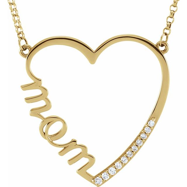 14K Yellow 1/10 CTW Diamond Mom Heart 17" Necklace 1