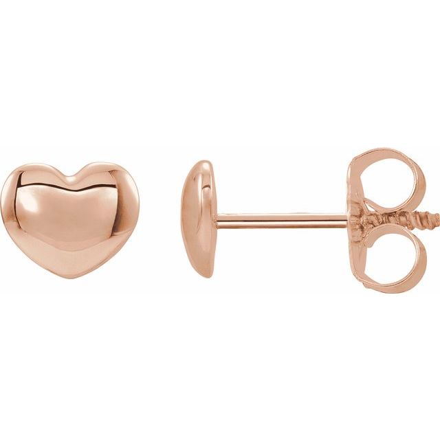 14K Rose 5.9x5.4 mm Youth Puffed Heart Earrings 1