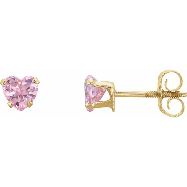 14K Yellow 4x3.5 mm Heart Pink Cubic Zirconia Youth Stud Earrings 1