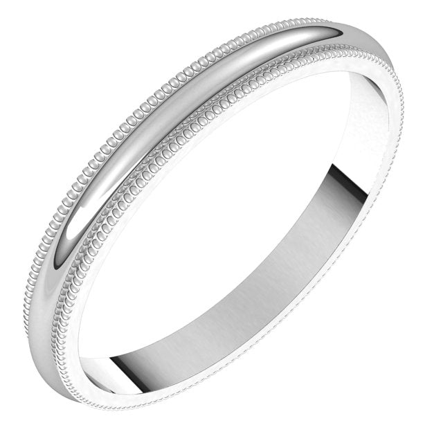 14K White Gold 2.5 mm Milgrain Half Round Wedding Band 1