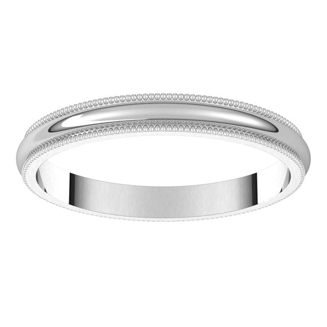 14K White Gold 2.5 mm Milgrain Half Round Wedding Band 3