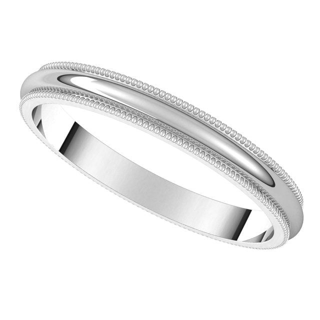 14K White Gold 2.5 mm Milgrain Half Round Wedding Band 5