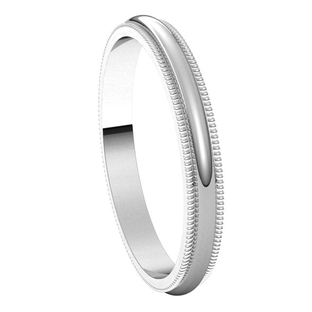 10K White Gold 2.5 mm Milgrain Half Round Wedding Band 6