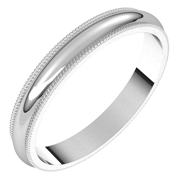 18K White Gold 3 mm Milgrain Half Round Wedding Band 1