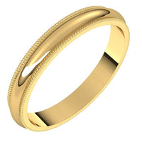 18K Yellow Gold 3 mm Milgrain Half Round Wedding Band 1