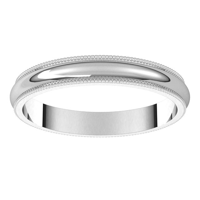 Platinum 3 mm Milgrain Half Round Wedding Band 3