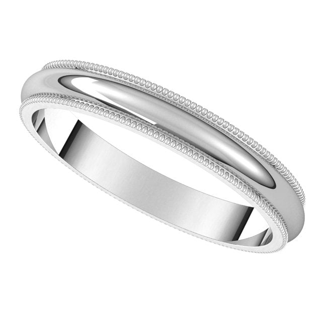 Platinum 3 mm Milgrain Half Round Wedding Band 5