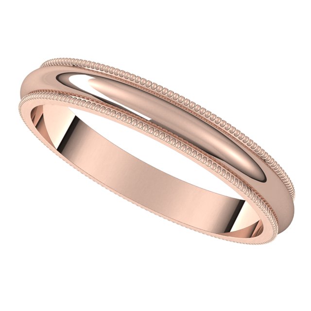 14K Rose Gold 3 mm Milgrain Half Round Wedding Band 5