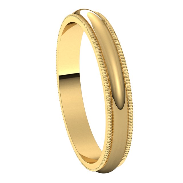 18K Yellow Gold 3 mm Milgrain Half Round Wedding Band 6