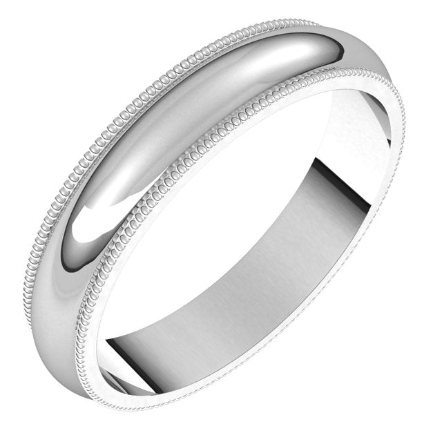 10K White Gold 4 mm Milgrain Half Round Wedding Band 1