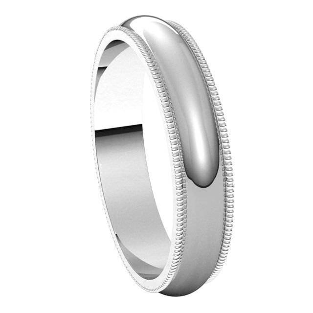 10K White Gold 4 mm Milgrain Half Round Wedding Band 6