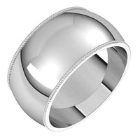 10K White Gold 10 mm Milgrain Half Round Wedding Band 1