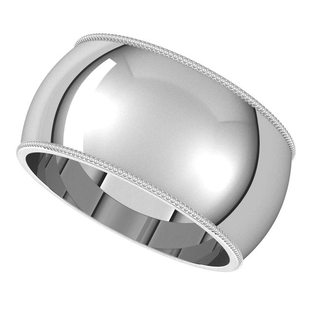 10K White Gold 10 mm Milgrain Half Round Wedding Band 5