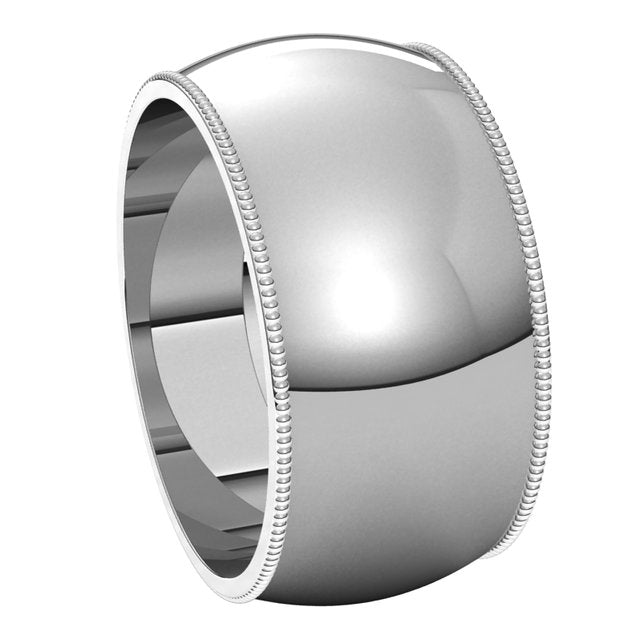 10K White Gold 10 mm Milgrain Half Round Wedding Band 6