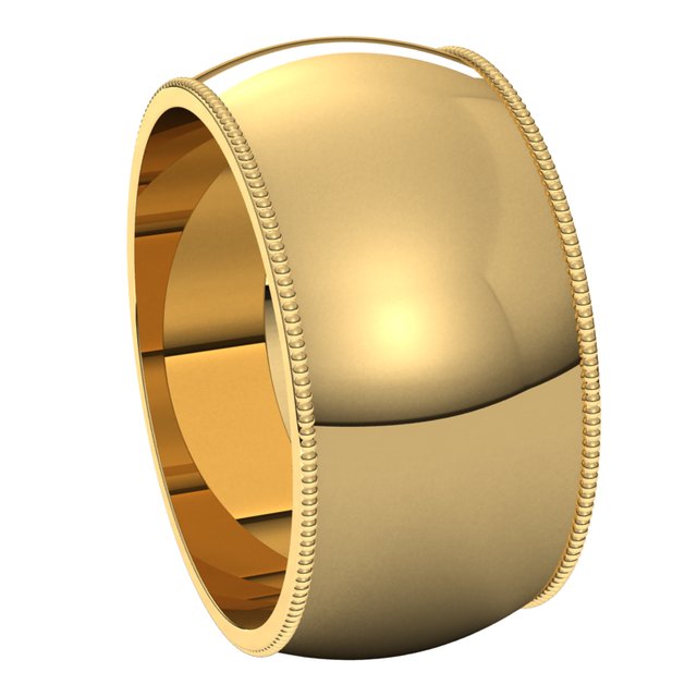 18K Yellow Gold 10 mm Milgrain Half Round Wedding Band 6