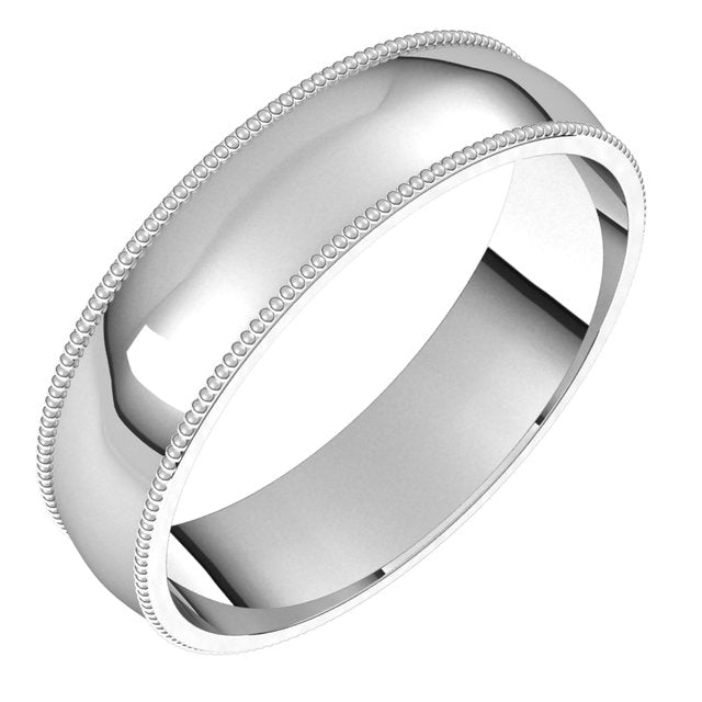 10K White Gold 5 mm Milgrain Half Round Comfort Fit Light Wedding Band 1