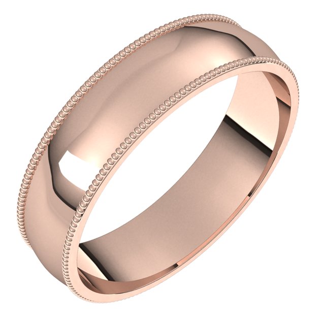 14K Rose Gold 5 mm Milgrain Half Round Comfort Fit Light Wedding Band 1