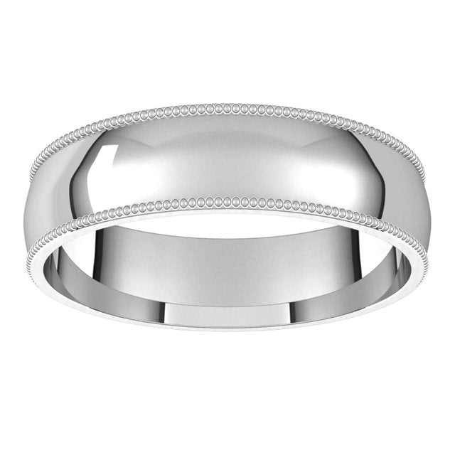 10K White Gold 5 mm Milgrain Half Round Comfort Fit Light Wedding Band 3