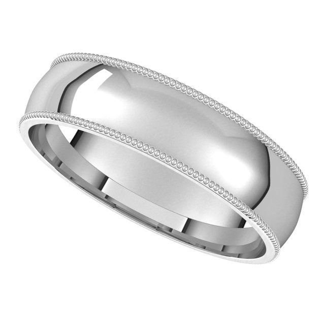 Platinum 5 mm Milgrain Half Round Comfort Fit Light Wedding Band 5