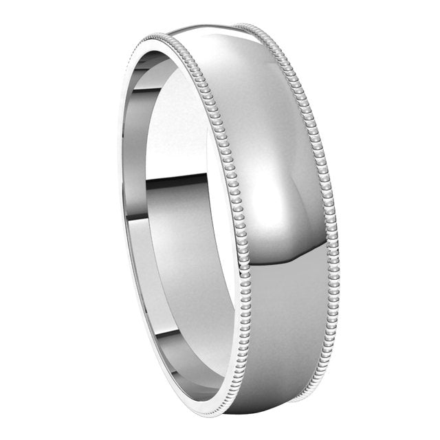 10K White Gold 5 mm Milgrain Half Round Comfort Fit Light Wedding Band 6