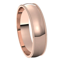 14K Rose Gold 5 mm Milgrain Half Round Comfort Fit Light Wedding Band 6