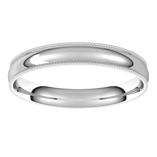 Sterling Silver 3 mm Milgrain Half Round Comfort Fit Light Wedding Band 3