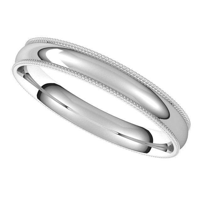 Sterling Silver 3 mm Milgrain Half Round Comfort Fit Light Wedding Band 5