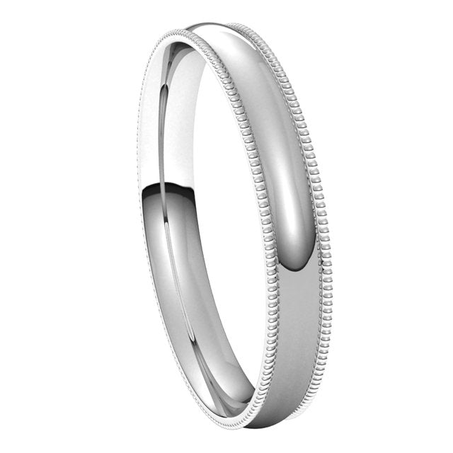 Sterling Silver 3 mm Milgrain Half Round Comfort Fit Light Wedding Band 6